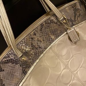 COACH cream/peak snakeskin tote